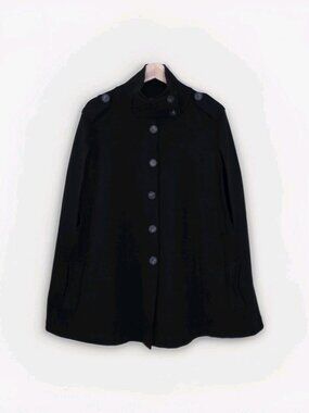 Zara Cape Sweater M Black Mockneck Oversized Old Money Buttons Witchy Pockets